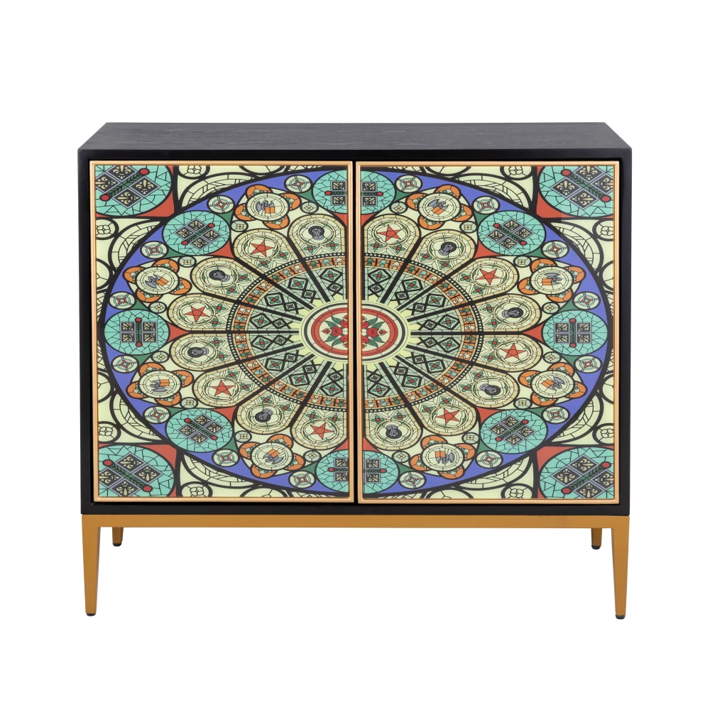 Pasargad Home Solani 2-Door Accent Cabinet with Gold Metal Legs & Interior Shelves