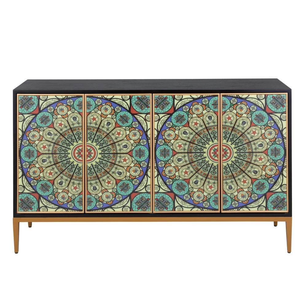 Pasargad Home Solani 4-Door Sideboard with Push-to-Open Credenza with Gold Metal Legs