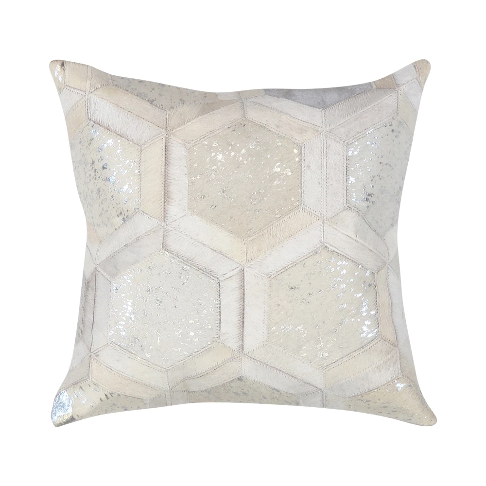 Pasargad Home Safari Geometric Silver Cowhide Throw Pillow