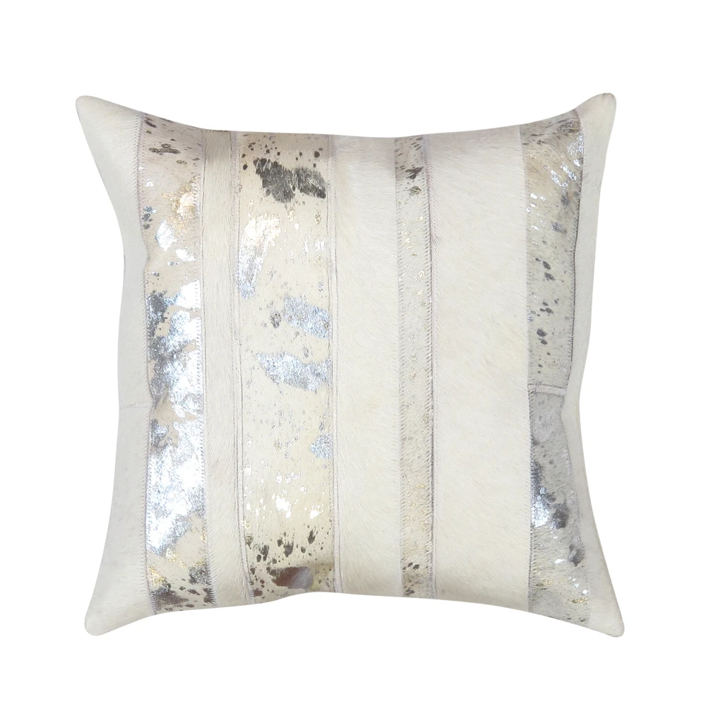 Pasargad Home Safari Striped Silver Foil Cowhide Throw Pillow