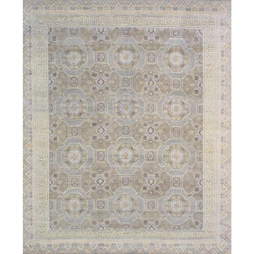 Pasargad Home Khotan Hand-Knotted Taupe/Beige Wool Area Rug- 8' 1'' X  9'11''