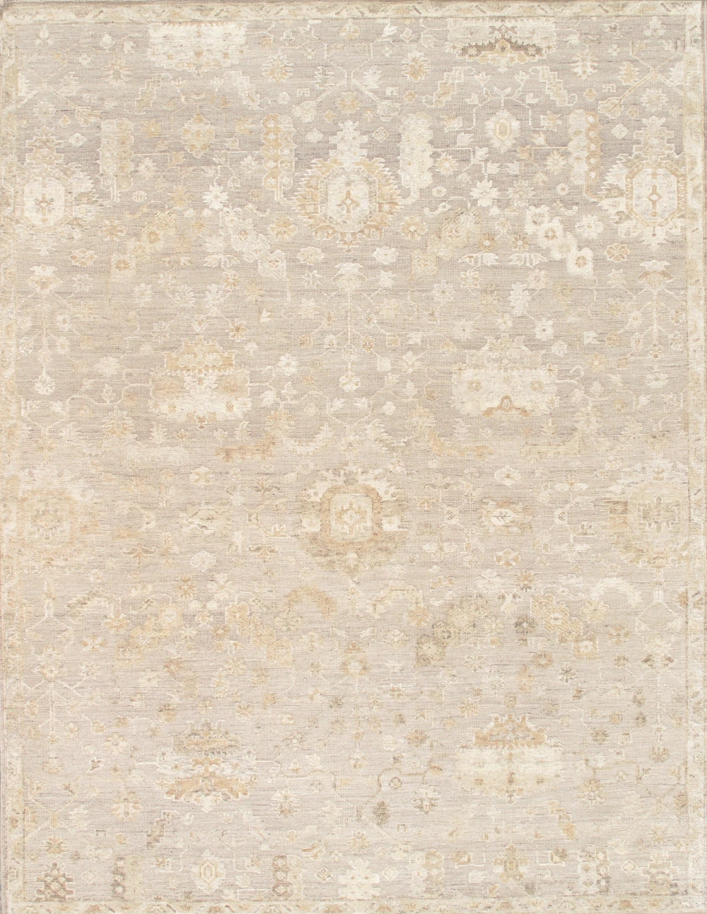 Pasargad Home Oushak Hand-Knotted Silver Wool Area Rug- 9' 3'' X 12' 1''