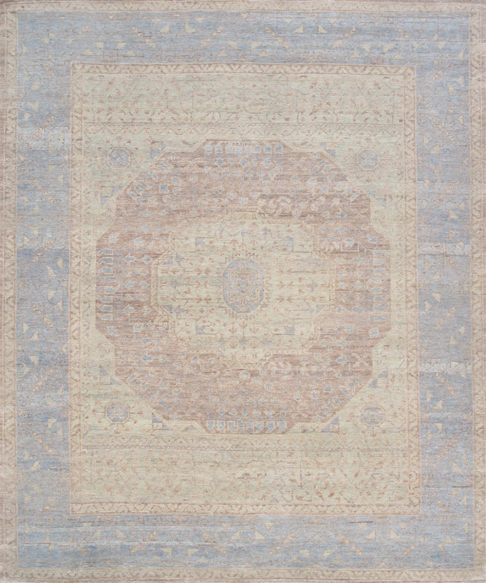 Pasargad Home Oushak Hand-Knotted Rust/L. Blue Wool Area Rug-12' 0'' X 14'11''
