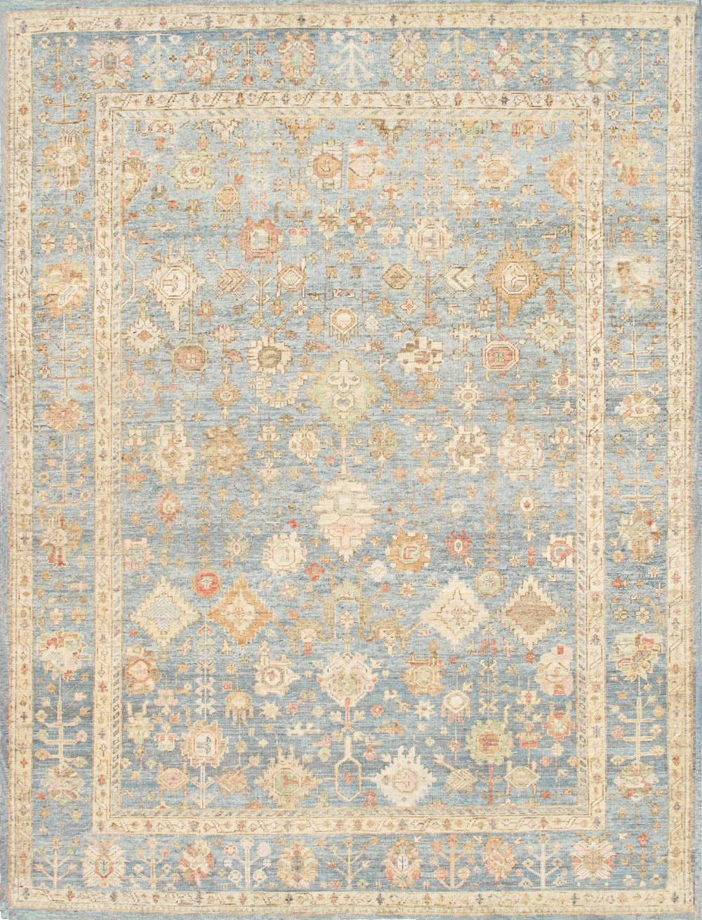 Pasargad Home Oushak Hand-Knotted L. Blue Wool Area Rug- 8'11'' X 11'11''