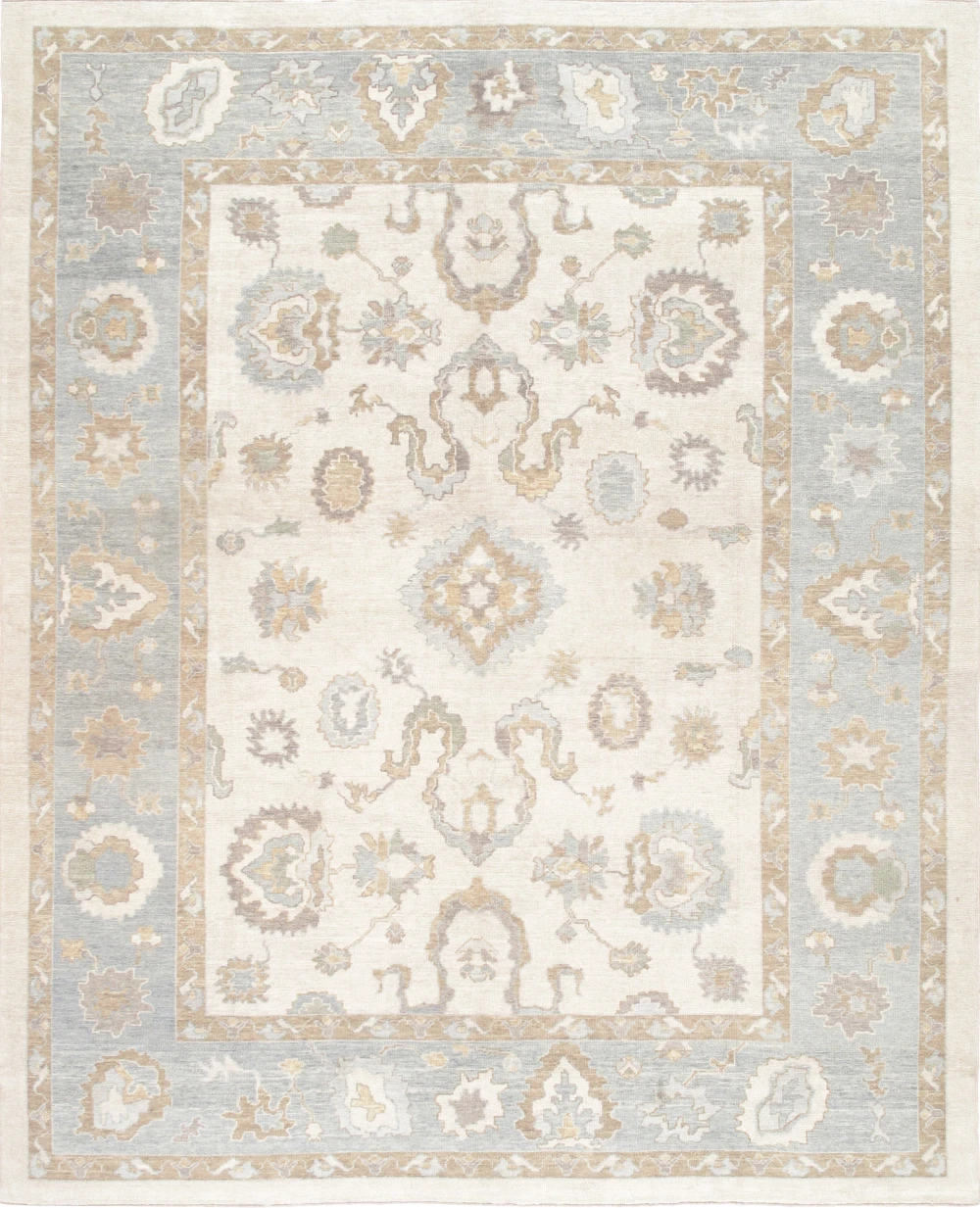 Pasargad Home Oushak Hand-Knotted Ivory/L.Blue Wool Area Rug-12' 2'' X 15' 2''