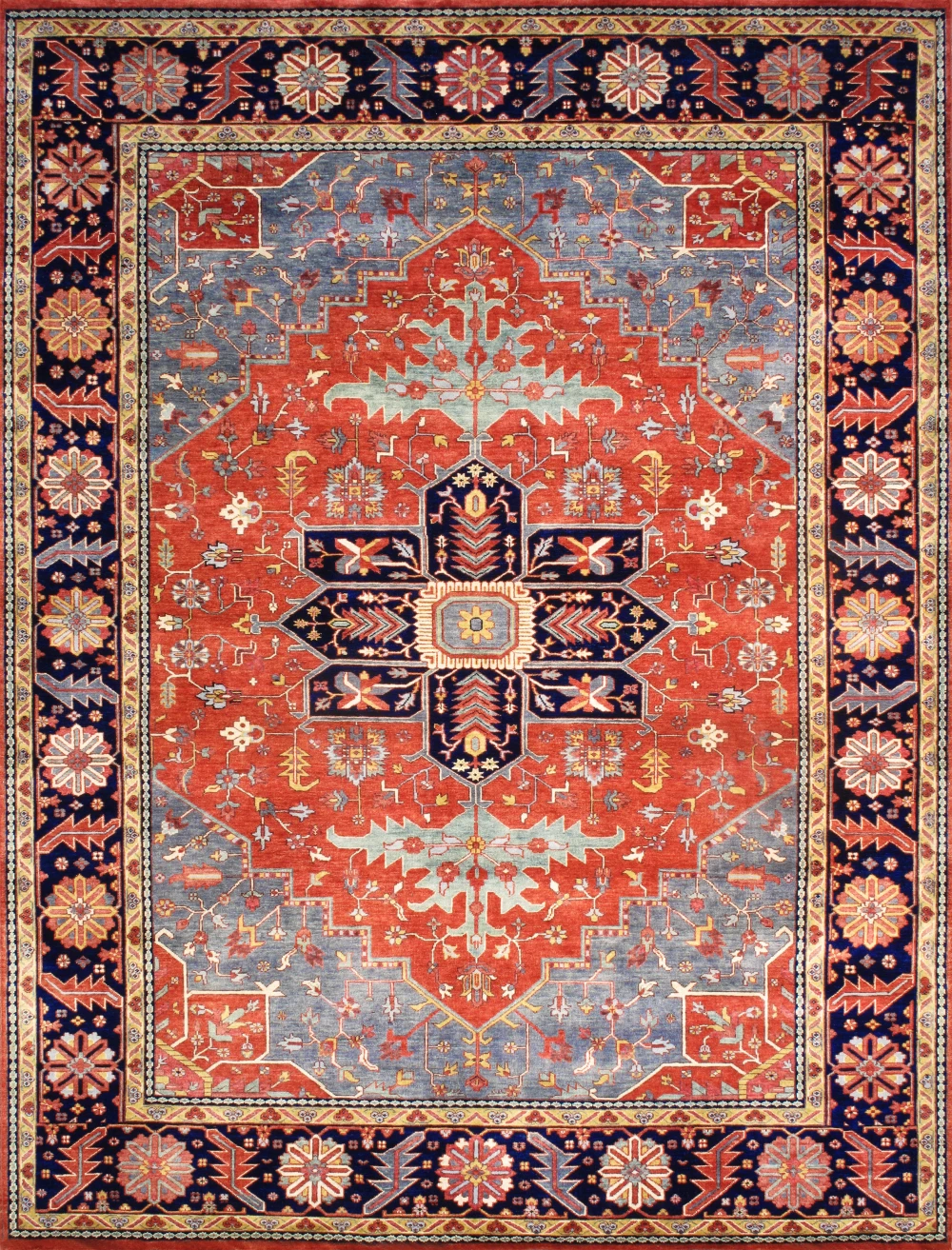 Pasargad Home Serapi Hand-Knotted Rust/Navy Wool Area Rug- 4'10'' X  8' 0''