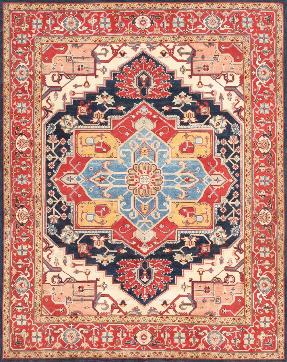 Pasargad Home Serapi Hand-Knotted Navy/Red Wool Area Rug- 8' 1'' X 9' 8''