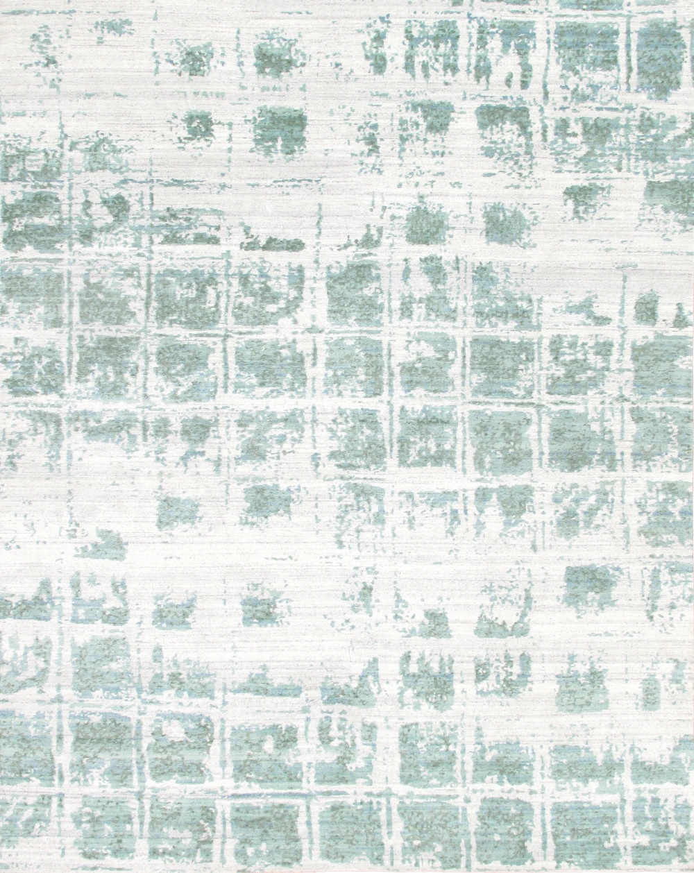 Pasargad Home Modern Hand-Knotted Ivory/Aqua Viscose Silk Area Rug- 9' 1'' X 12' 3''