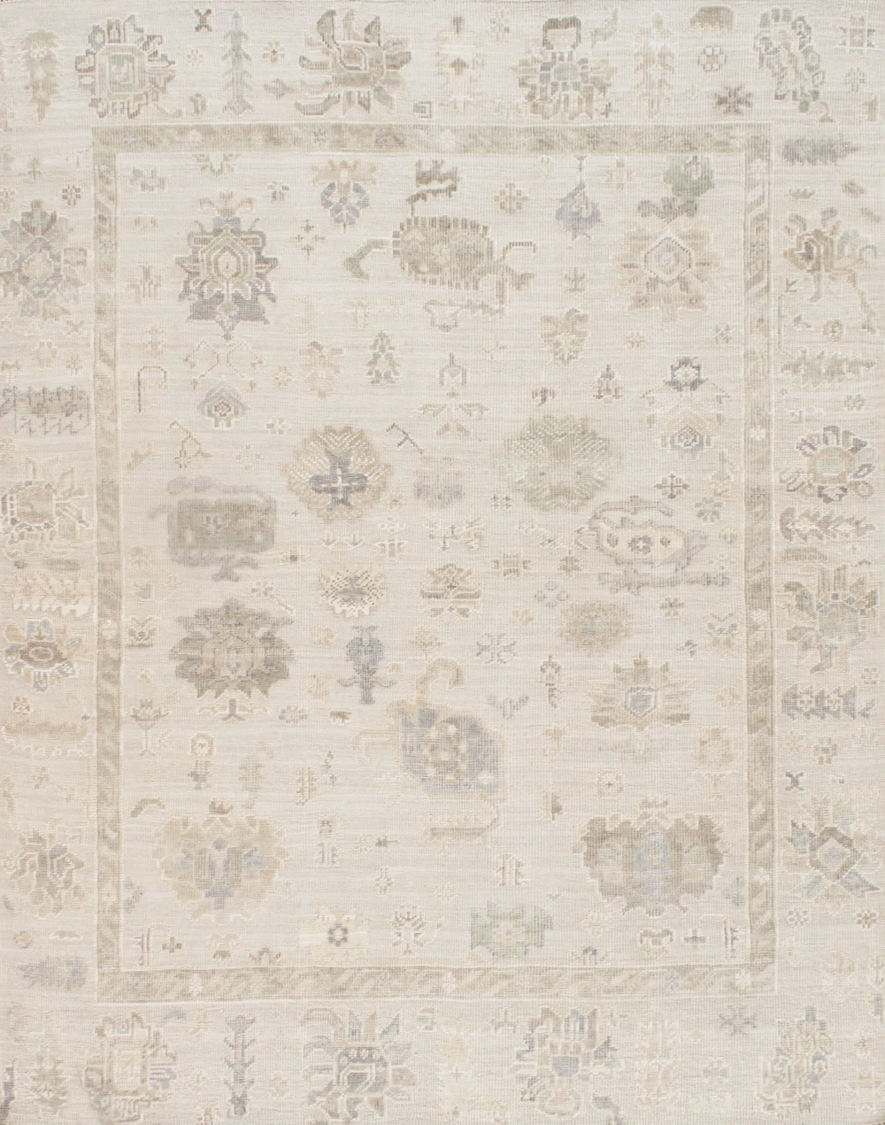 Pasargad Home Oushak Hand-Knotted Beige/Green Wool Area Rug- 8' 2'' X 9'10''