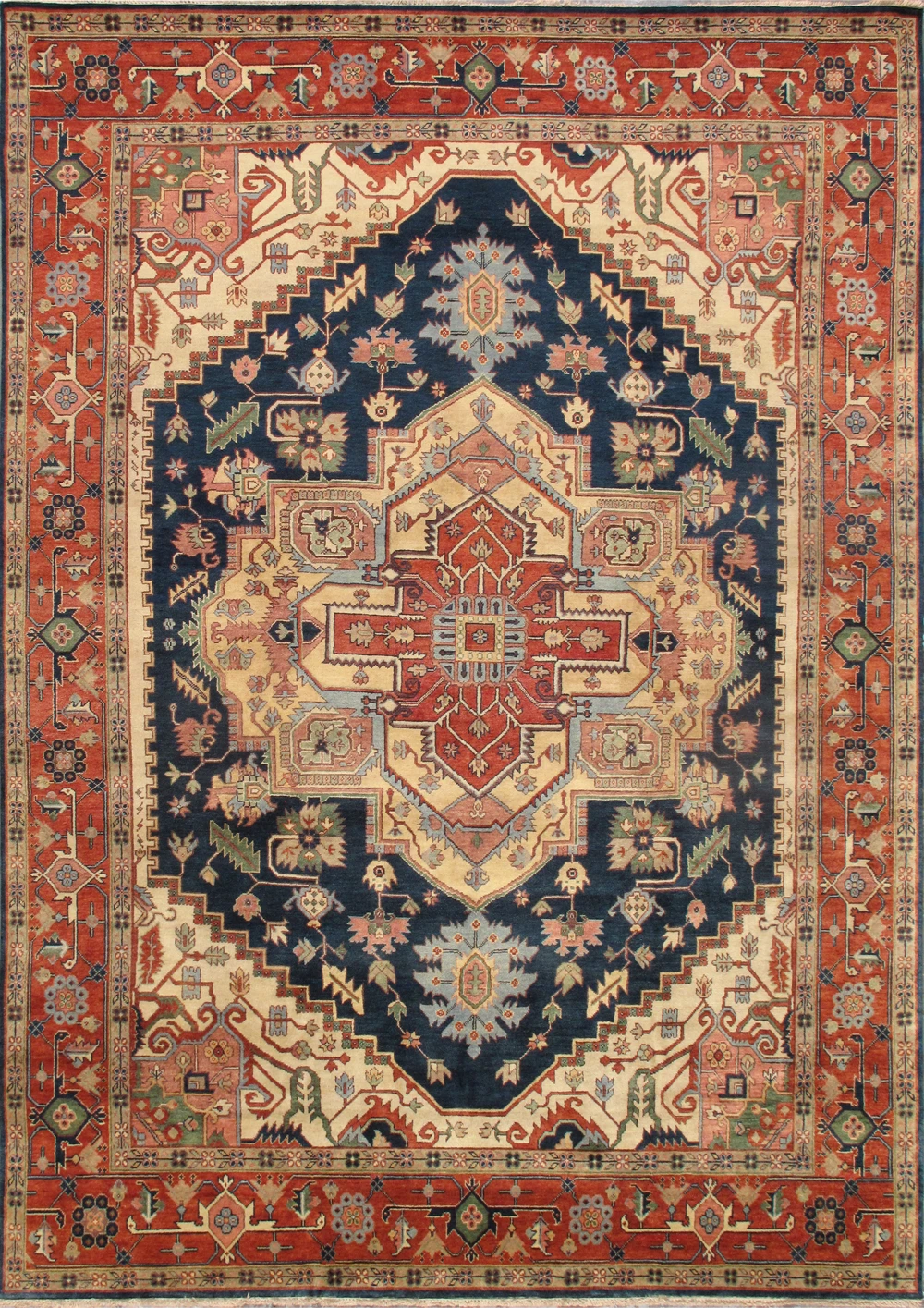Pasargad Home Serapi Navy/Rust Hand-Spun Wool Area Rug,  8' 8'' X 12' 2''