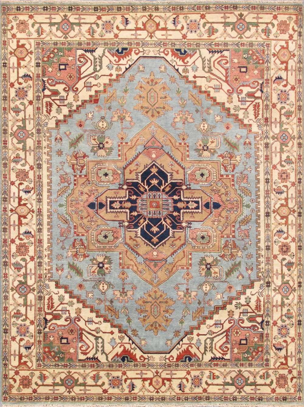 Pasargad Home Serapi L.Blue/Ivory Hand-Spun Wool Area Rug,  9' 0'' X 12' 2''
