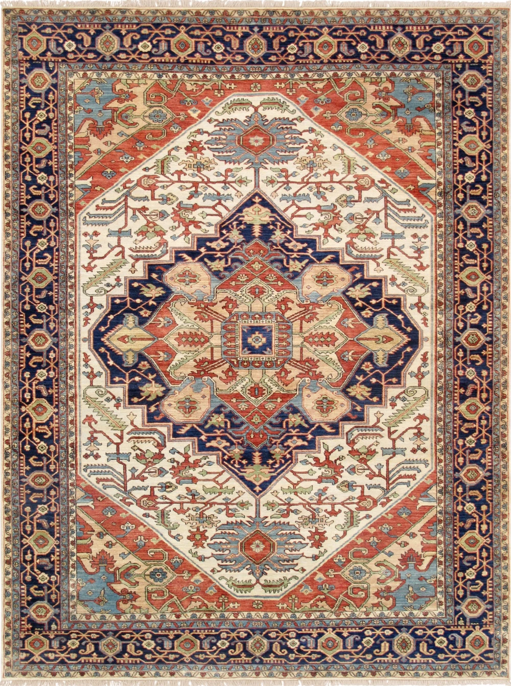 Pasargad Home Serapi Hand-Knotted Ivory/Navy Wool Area Rug-10' 0'' X 10' 0''