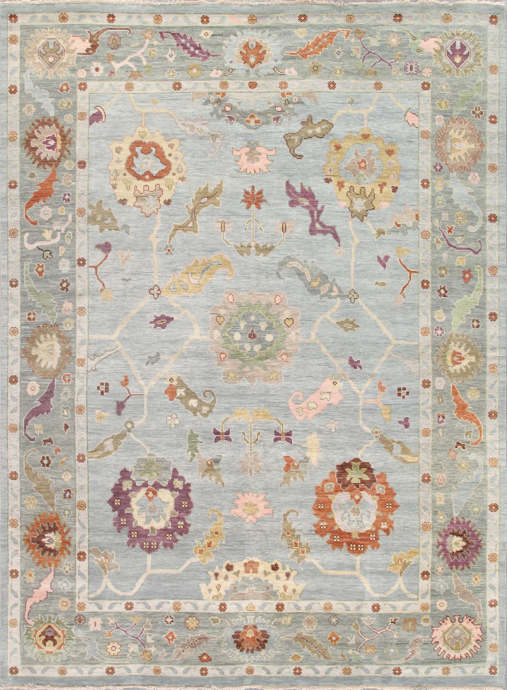 Pasargad Home Oushak Hand-Knotted Blue/Green 100% Wool Area Rug- 9'10'' X 13'10''