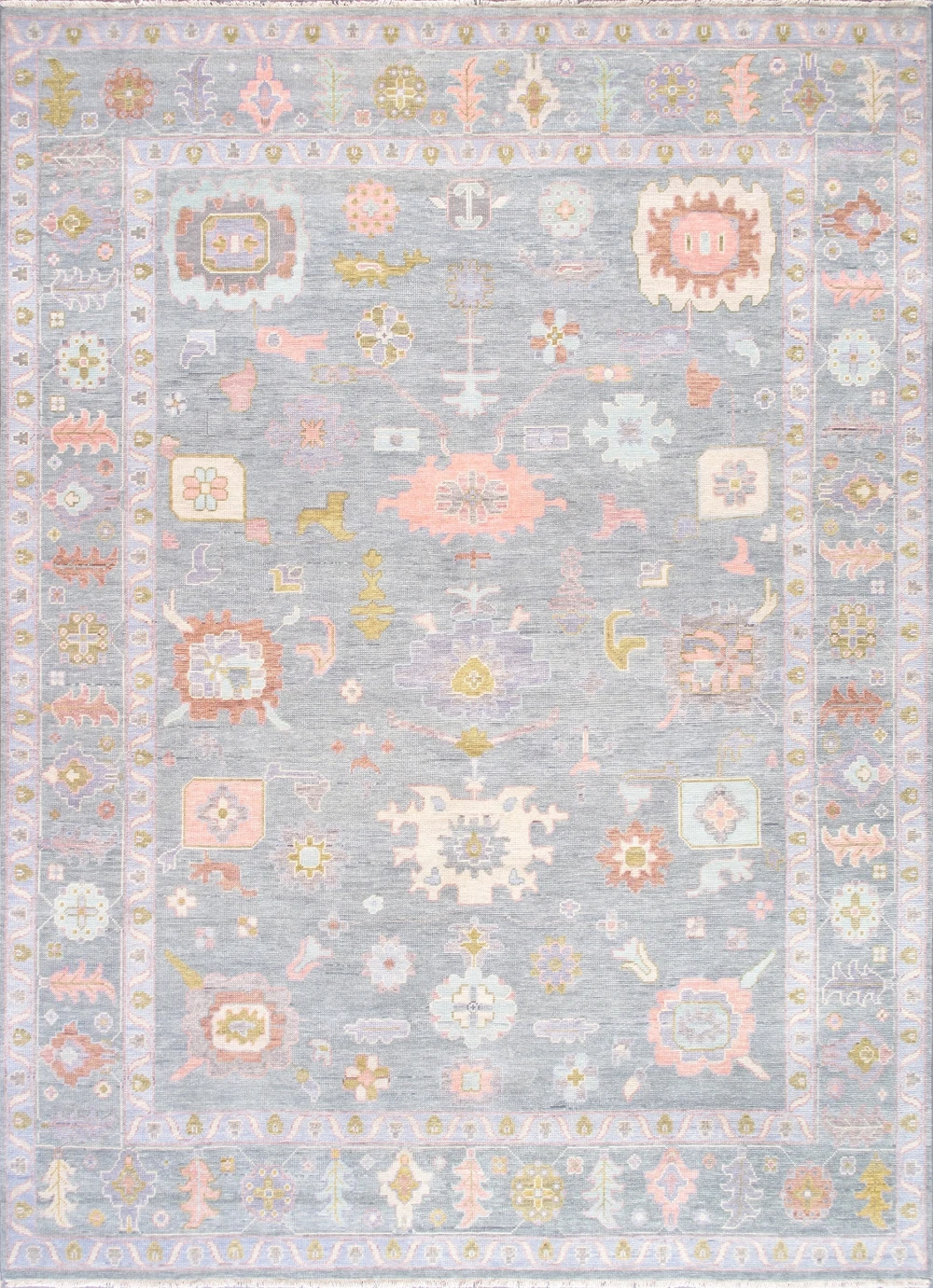 Pasargad Home Oushak Hand-Knotted L.Blue 100% Wool Area Rug- 7'10'' X 9'10''