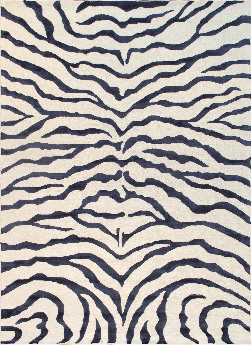 Pasargad Home Edgy Hand-Tufted Ivory/Navy Transitional Area Rug- 4' 0'' X 6' 0''